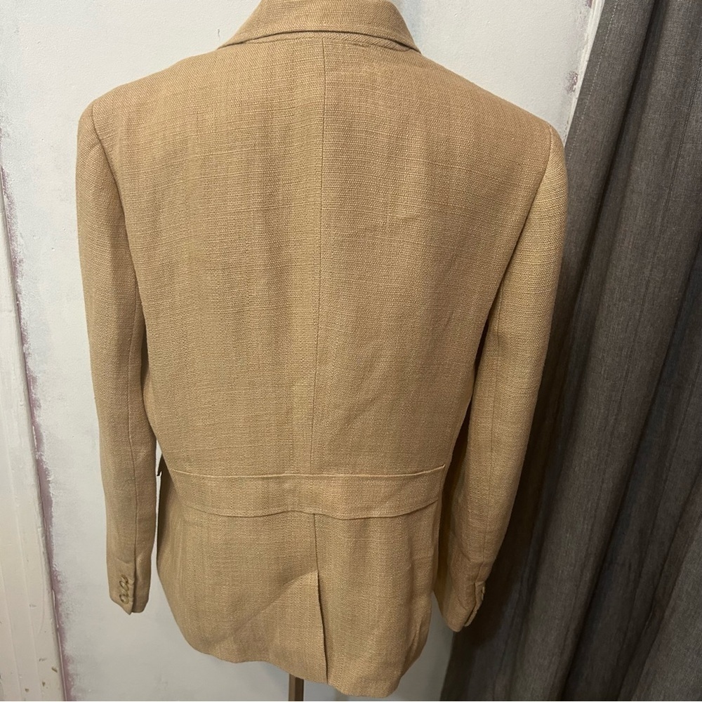 Lauren Ralph Lauren Women 109% Linen Blazer 12 Tan Brown Lined Pockets Career - Picture 5 of 10